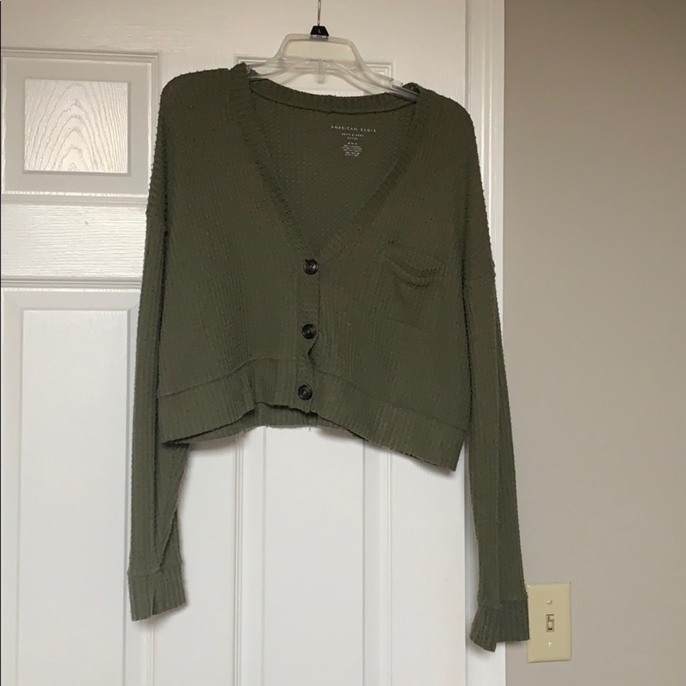 American Eagle Waffle Button-Up Sweater